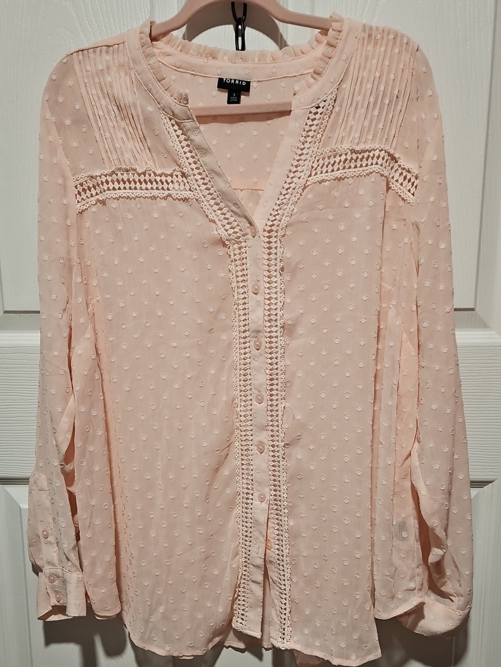 Torrid Women's Light Pink Swiss Dot Button-Front Blouse